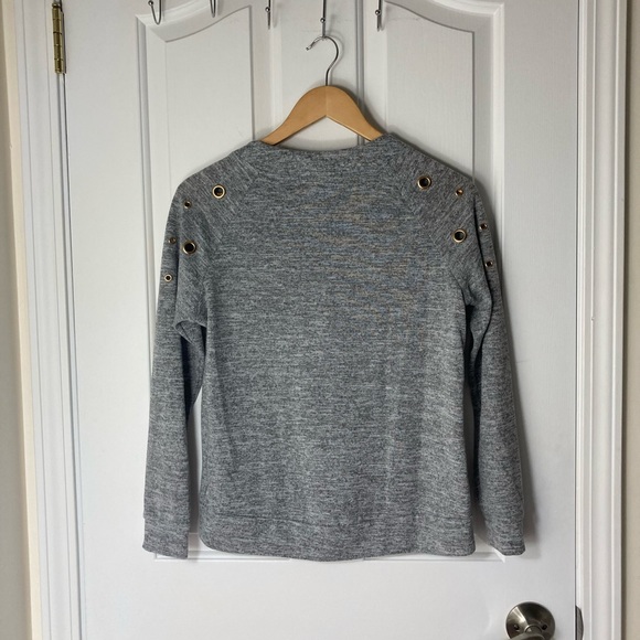 Always Indigo Marled Grey Sweater with Shoulder Details - Picture 2 of 6